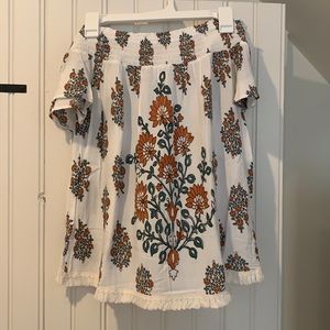 off the shoulder patterned, flowy top. super comfy